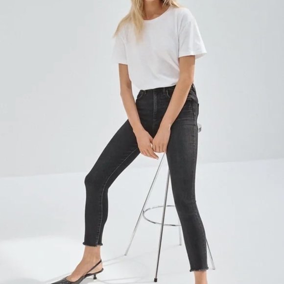 Aritzia Denim - Aritzia Denim Forum The Lola High Rise Skinny Cropped Jeans Raw Hem Grey, 30